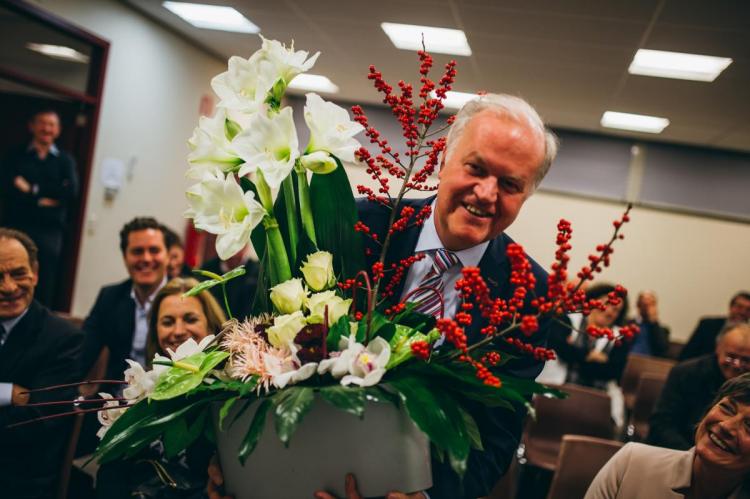 Aftredend voorzitter pcfruit Marc Vandeput in de bloemetjes